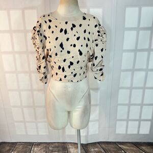 Bardot NWT Amelie Geo Spotted Puff Sleeve Open Back Blouse Size Large